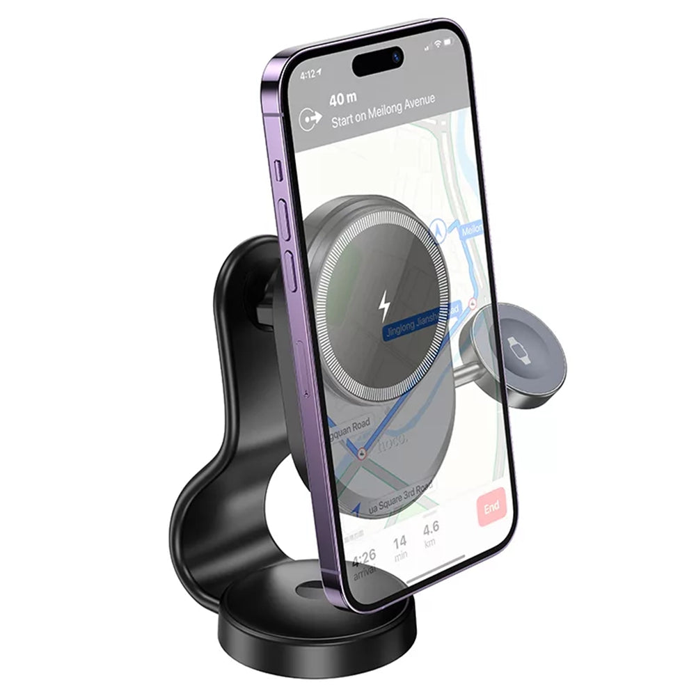Chargeur magnétique sans fil 2 en 1 MagSafe à charge rapide, support de téléphone portable pour tableau de bord, pour iPhone, Apple Watch Chargeur magnétique sans fil 2 en 1 MagSafe à charge rapide, support de téléphone portable pour tableau de bord, pour iPhone, Apple Watch